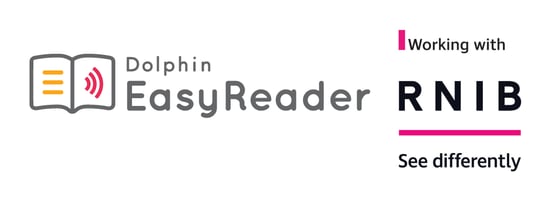The Dolphin EasyReader Logo alongside the 'Working with RNIB See Differently' Logo