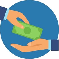 Image shows graphic of hands giving funds 