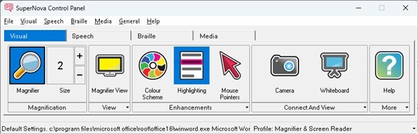 SuperNova Control Panel with menu and icons