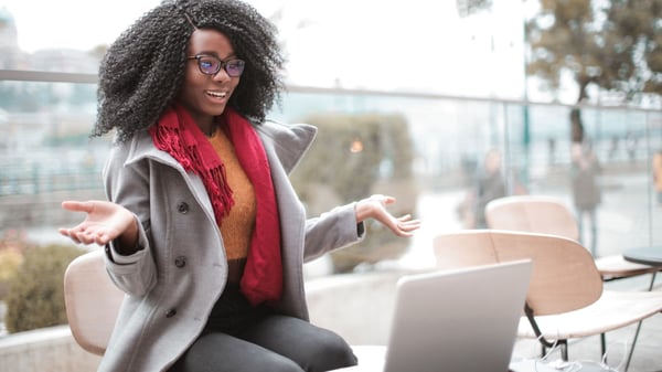 Young lady outside making video call